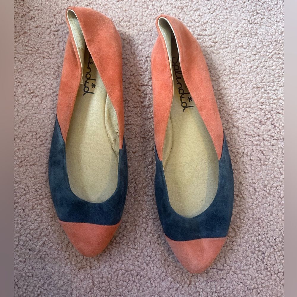 Splendid Pink and Blue Flats with Color-Block Design 8.5 Suede Leather